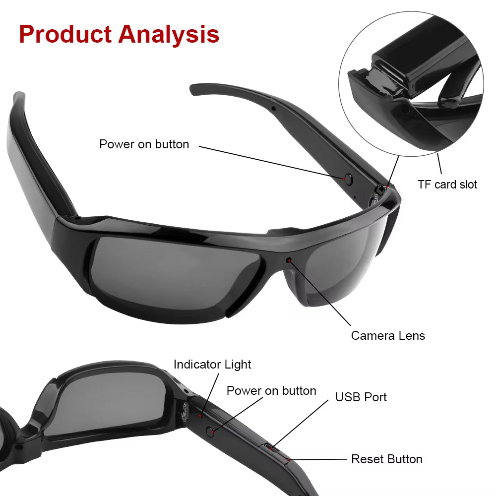 Wearable HD 1080P Mini Glasses Camera Portable Outdoor Security Sports DV DVR Video Recorder Surveillance Camcorder for Driving